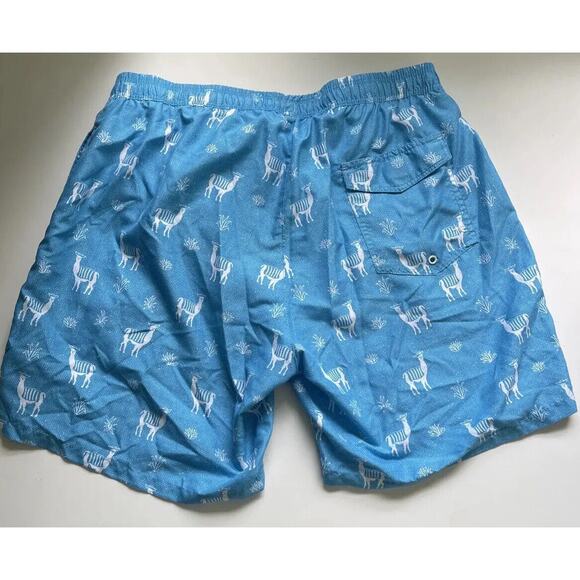 Tipsy Elves Men's Blue Llama Lined Drawstring Pockets Swim Trunks Size XL - Picture 3 of 8
